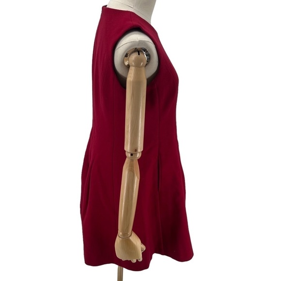 Theory Red Wool Sleeveless Lined Pleated Dress Size 12 Women’s - Picture 4 of 7